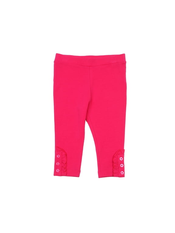 Toddler Baby Girls Frilled Leggings – Peruvian Pima Cotton, Elastic Waist, Pull-On, Solid Colors, Hot Pink, 2