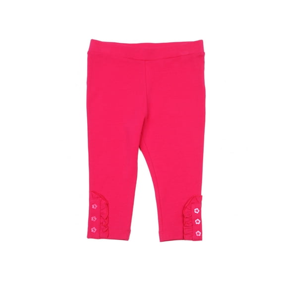 Kidsy Toddler Baby Girls Frilled Leggings – Peruvian Pima Cotton, Elastic Waist, Pull-On, Solid Colors, Hot Pink, 8