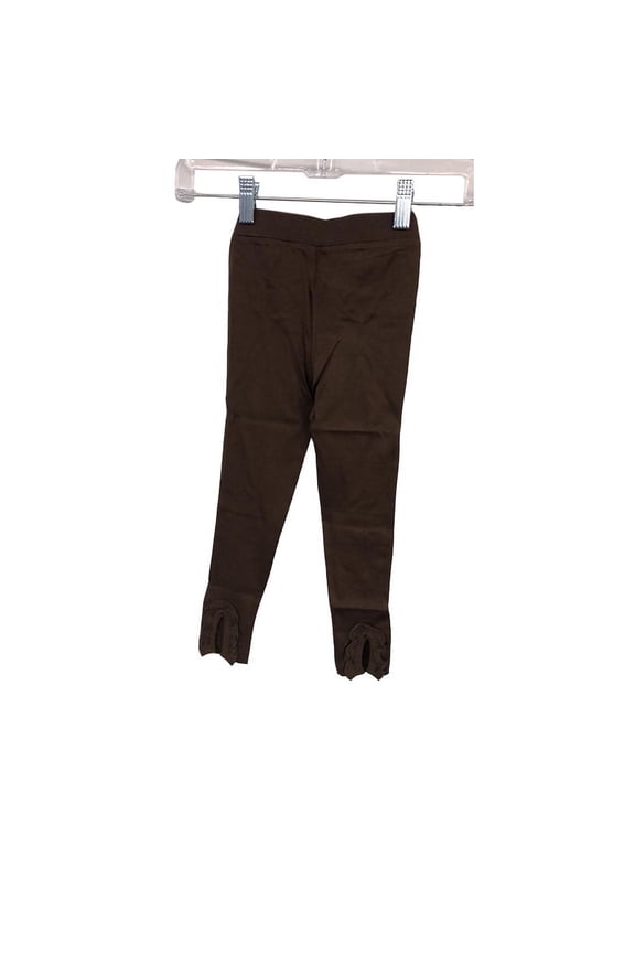 Toddler Baby Girls Frilled Pants – Peruvian Pima Cotton, Elastic Waist, Pull-On, Solid Colors, Chocolate, 6
