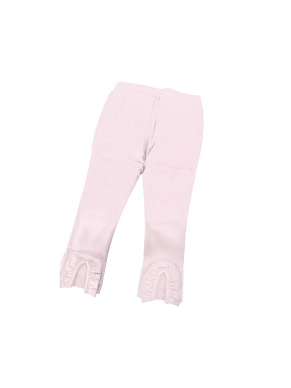 Toddler Baby Girls Frilled Pants – Peruvian Pima Cotton, Elastic Waist, Pull-On, Solid Colors, Tickled Pink, 6