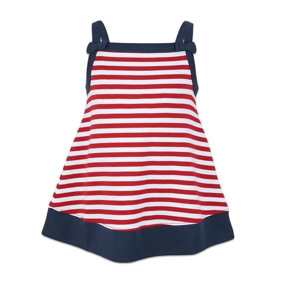 Kidsy Toddler Baby Girls Nautical Striped Peruvian Cotton Tunic – Strappy, Loose-Fit – White/Crimson, 4