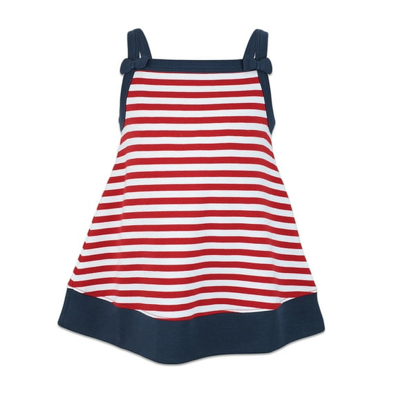 Kidsy Toddler Baby Girls Nautical Striped Peruvian Cotton Tunic – Strappy, Loose-Fit – White/Crimson, 5