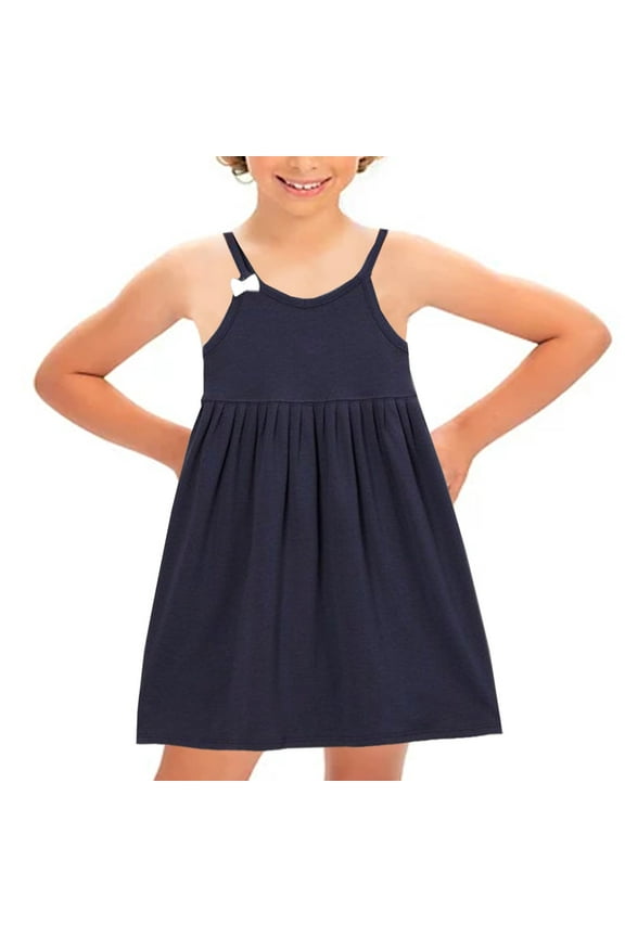 Toddler Baby Girls Strappy Peruvian Cotton Dress – Loose Fit, Long Skirt, Midnight, 3