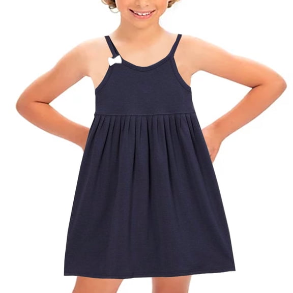 Kidsy Toddler Baby Girls Strappy Peruvian Cotton Dress – Loose Fit, Long Skirt, Midnight, 4