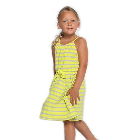 Kidsy Toddler Baby Girls Striped Peruvian Cotton Dress – Strappy, Long Skirt, Lime Stripe, 4