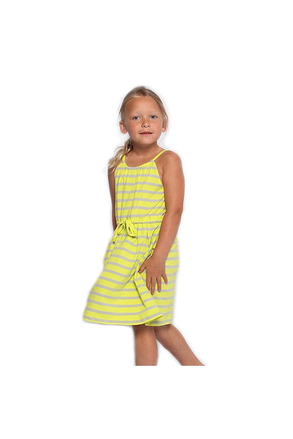 Toddler Baby Girls Striped Peruvian Cotton Dress – Strappy, Long Skirt, Lime Stripe, 4