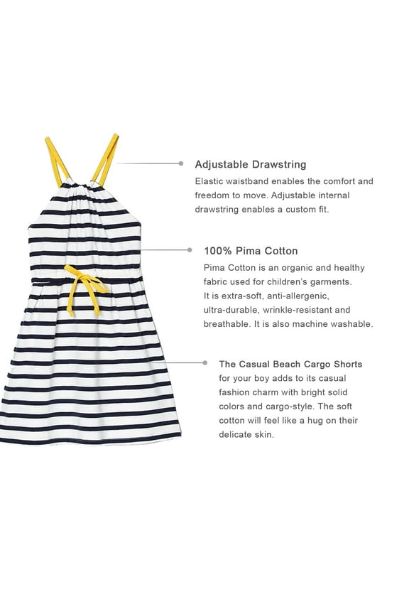 Toddler Baby Girls Striped Peruvian Cotton Dress – Strappy, Long Skirt, Navy Stripe, 3