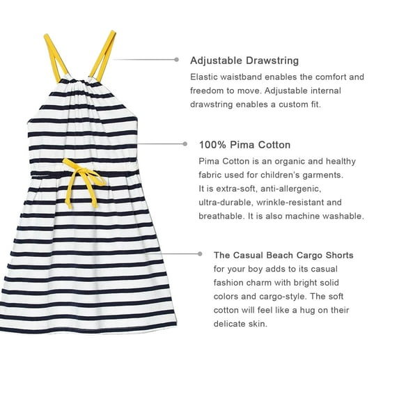 Kidsy Toddler Baby Girls Striped Peruvian Cotton Dress – Strappy, Long Skirt, Navy Stripe, 4