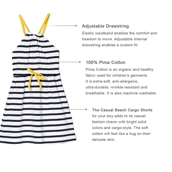 Kidsy Toddler Baby Girls Striped Peruvian Cotton Dress – Strappy, Long Skirt, Navy Stripe, 4
