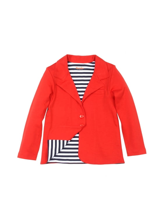 Toddler Girls Fashion Nautical Blazer Jacket – Notched Lapel, Two Buttons, Crimson, 3