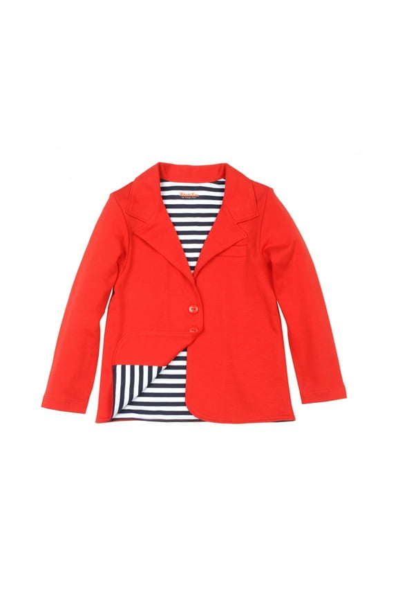 Toddler Girls Fashion Nautical Blazer Jacket – Notched Lapel, Two Buttons, Crimson, 3