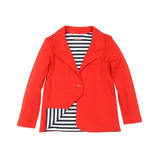 Kidsy Toddler Girls Fashion Nautical Blazer Jacket – Notched Lapel, Two Buttons, Crimson, 6