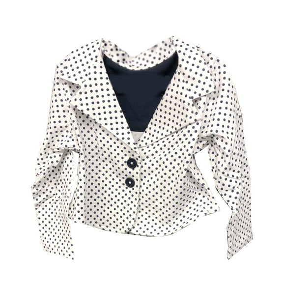 Kidsy Toddler Girls Polka Dots Blazer Jacket  – Notched Lapel, Two Button Closures, NAVY DOT, 2