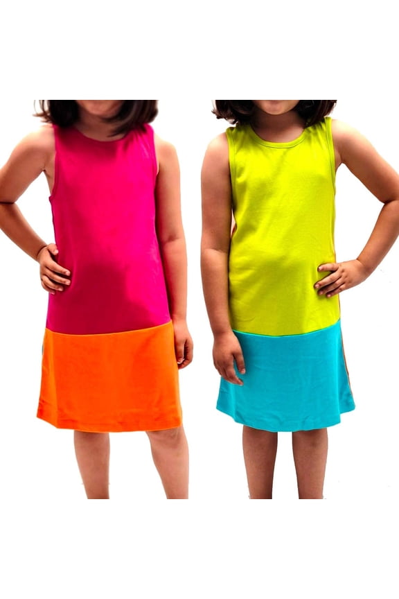 Toddler Girls Solid Colors Peruvian Cotton Tank Dress – 2 Pack – Hot Pink-Lime Green, 4