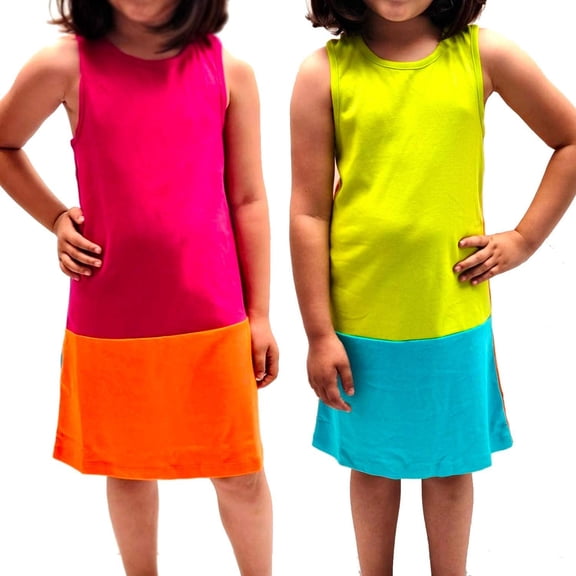 Kidsy Toddler Girls Solid Colors Peruvian Cotton Tank Dress – 2 Pack – Hot Pink-Lime Green, 5