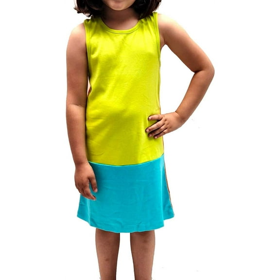 Kidsy Toddler Girls Solid Colors Peruvian Cotton Tank Dress, Lime/Turquoise/Orange, 4