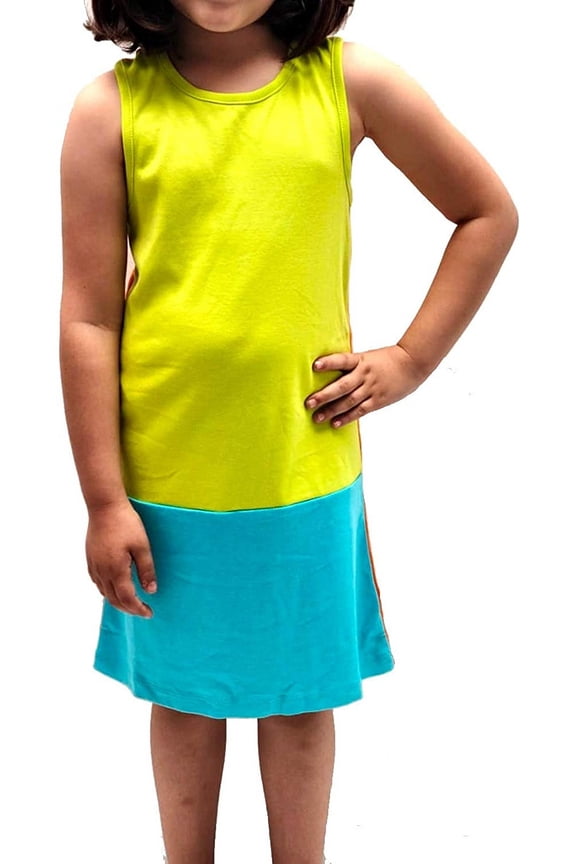 Toddler Girls Solid Colors Peruvian Cotton Tank Dress, Lime/Turquoise/Orange, 4