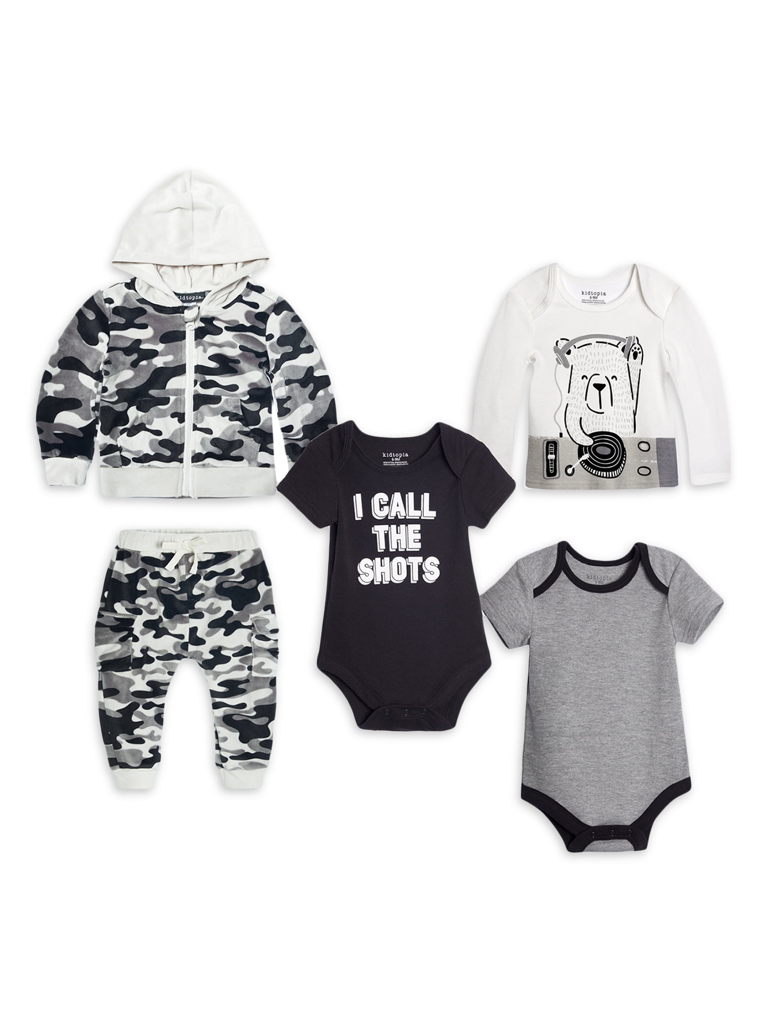 Kidtopia Baby Boy Velour 5PC Outfit Set, Sizes 0/3M-24M