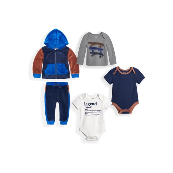 Kidtopia Baby Boy Velour 5PC Outfit Set, Sizes 0/3M-24M