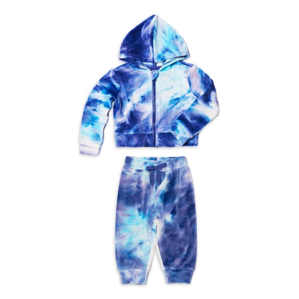 Kidtopia Baby Boy Velour Tie Dye Hoodie Pant Set