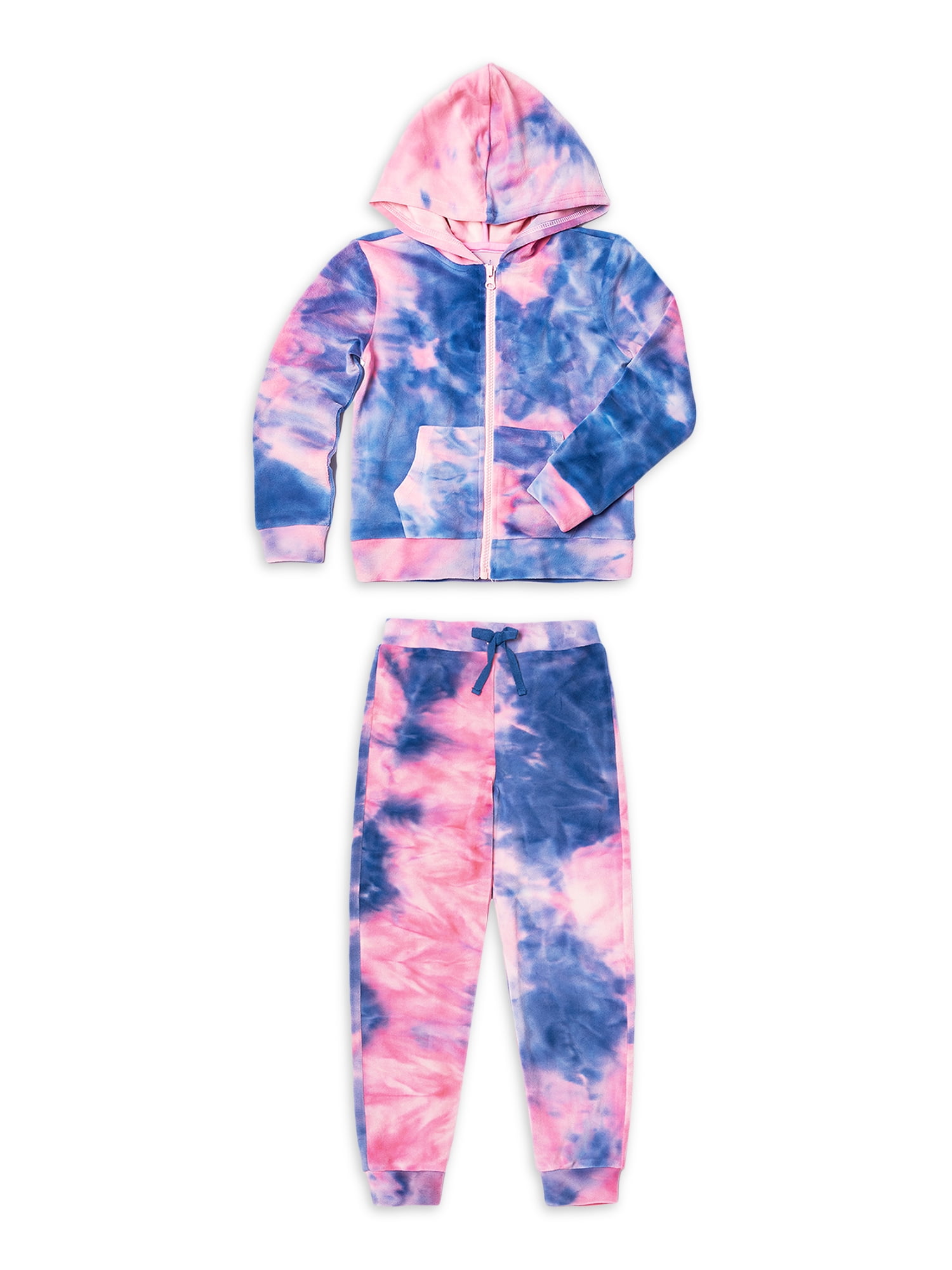 Kidtopia Baby Girl Velour Tie Dye Hoodie Pant Set