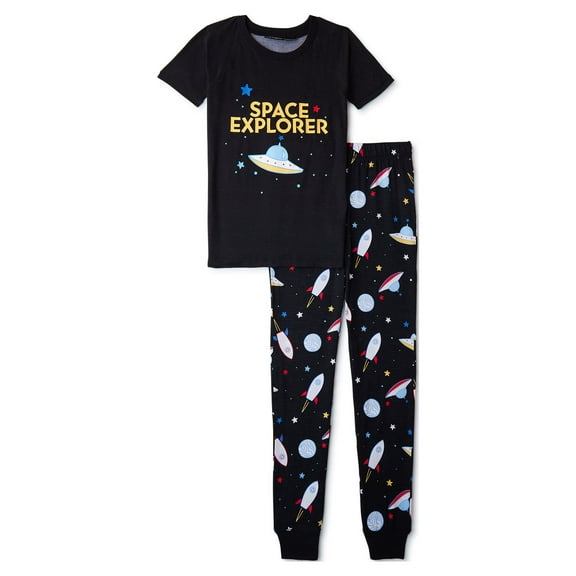 Kidtopia Boys 2 Piece Short Sleeve Top and Long Pants Pajama Sleep Set, Sizes 6X-14