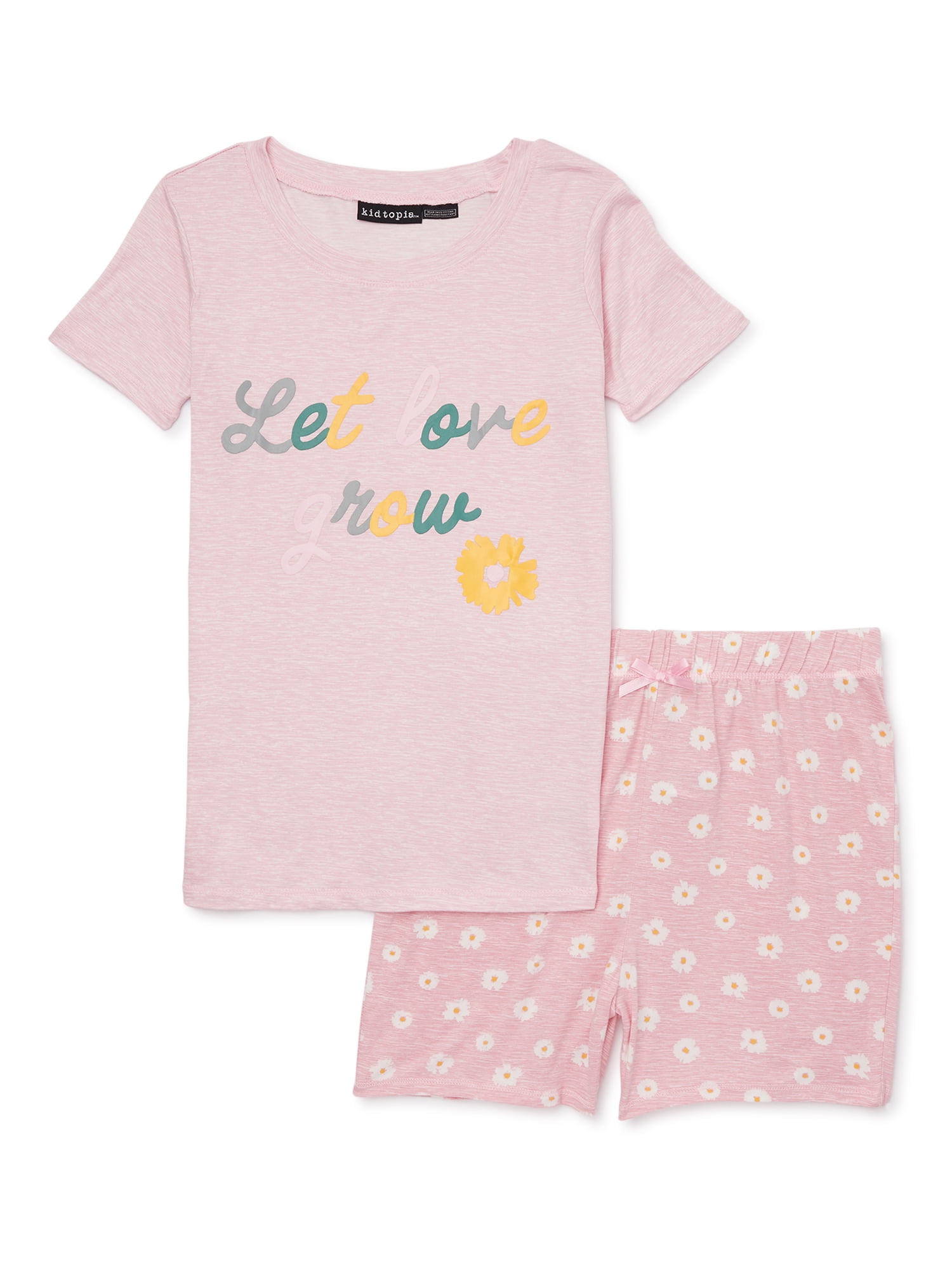 Kidtopia Girls Short Sleeve T-Shirt and Shorts Pajama Set, 2-Piece, Sizes 6X-14