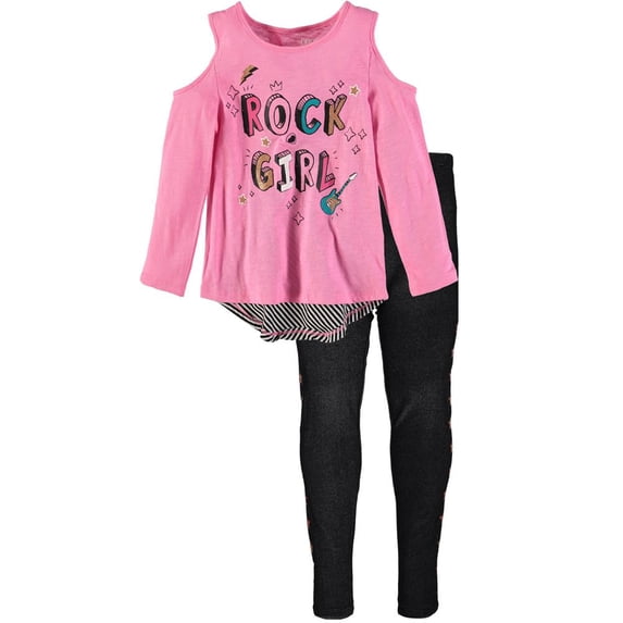 Kidtopia Toddler Girls 2T-4T Rock Girl Denim Legging Set (Light Pink 4T)