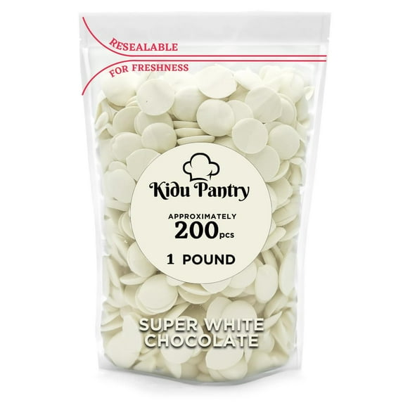 Kidu Pantry Melting Super White Chocolate Wafers 16 Ounces - 1 Pound Bulk In Resealable Bag