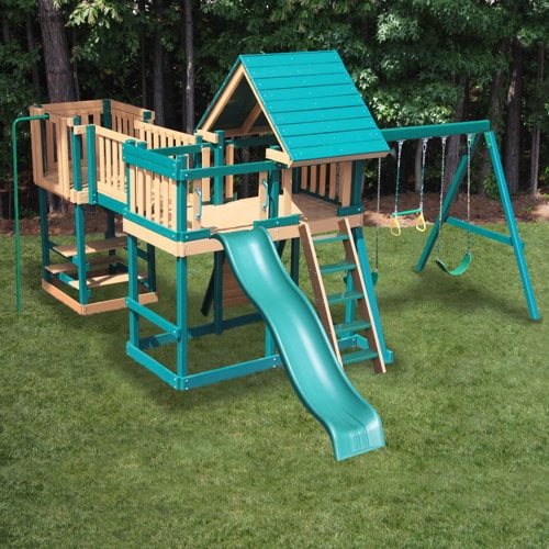 Kidwise Congo Monkey Play System No.5 with Swing Beam - Green/Cedar