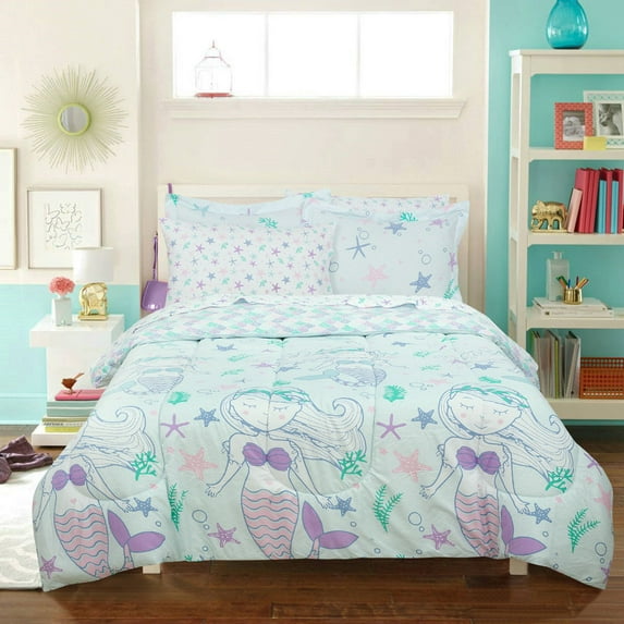 Kidz Mix Mystical Mermaid 7 Piece Bed in a Bag, Full with Comforter, Sham, Flat Sheet, Fitted Sheet, Pillowcase