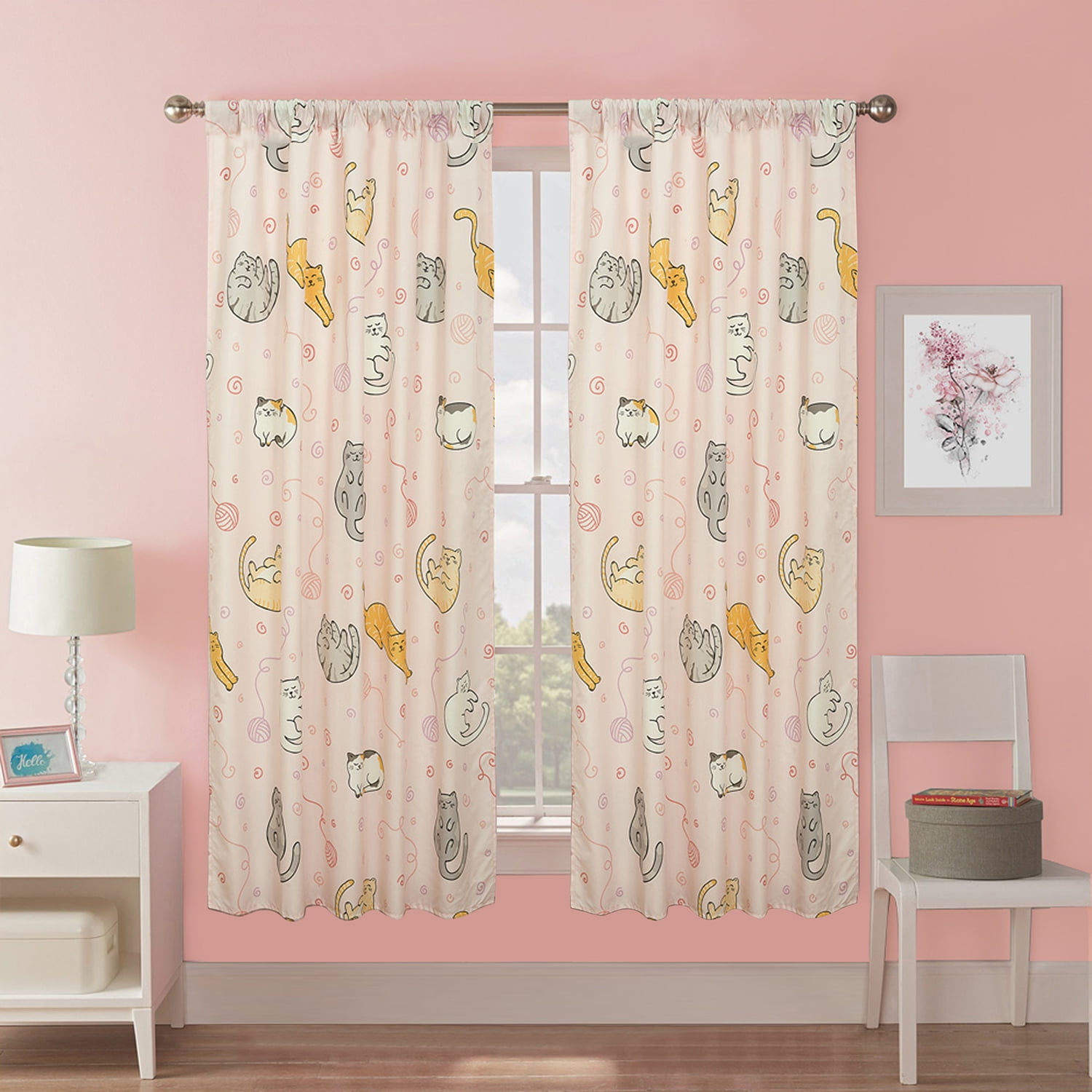 Kidz Mix Sleepy Cats Window Panel Pair - 63"