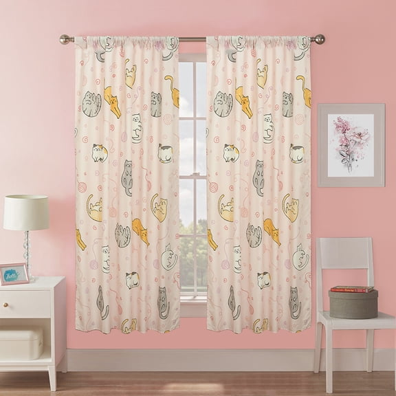 Kidz Mix Sleepy Cats Window Panel Pair - 63"