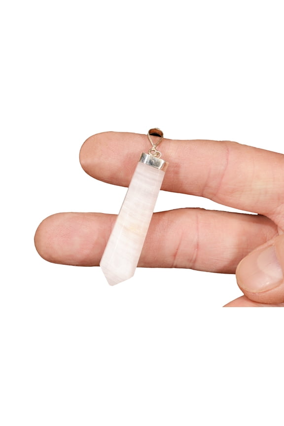Pink Calcite Crystal Pendant 2 1/2" Jewelry Chakra Healing Stone Rock Mineral
