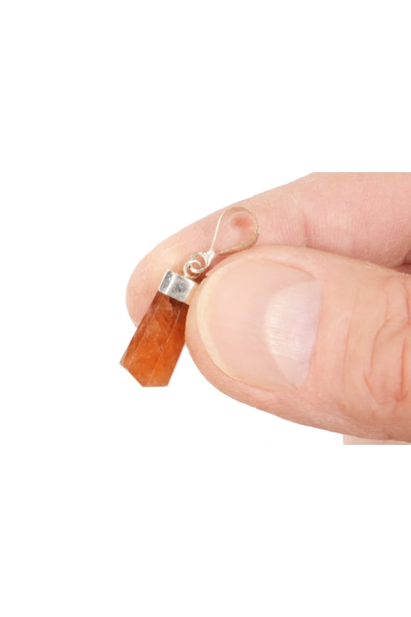 Spessartine Garnet Crystal Pendant 1" Sterling Silver Chakra Healing Gemstone