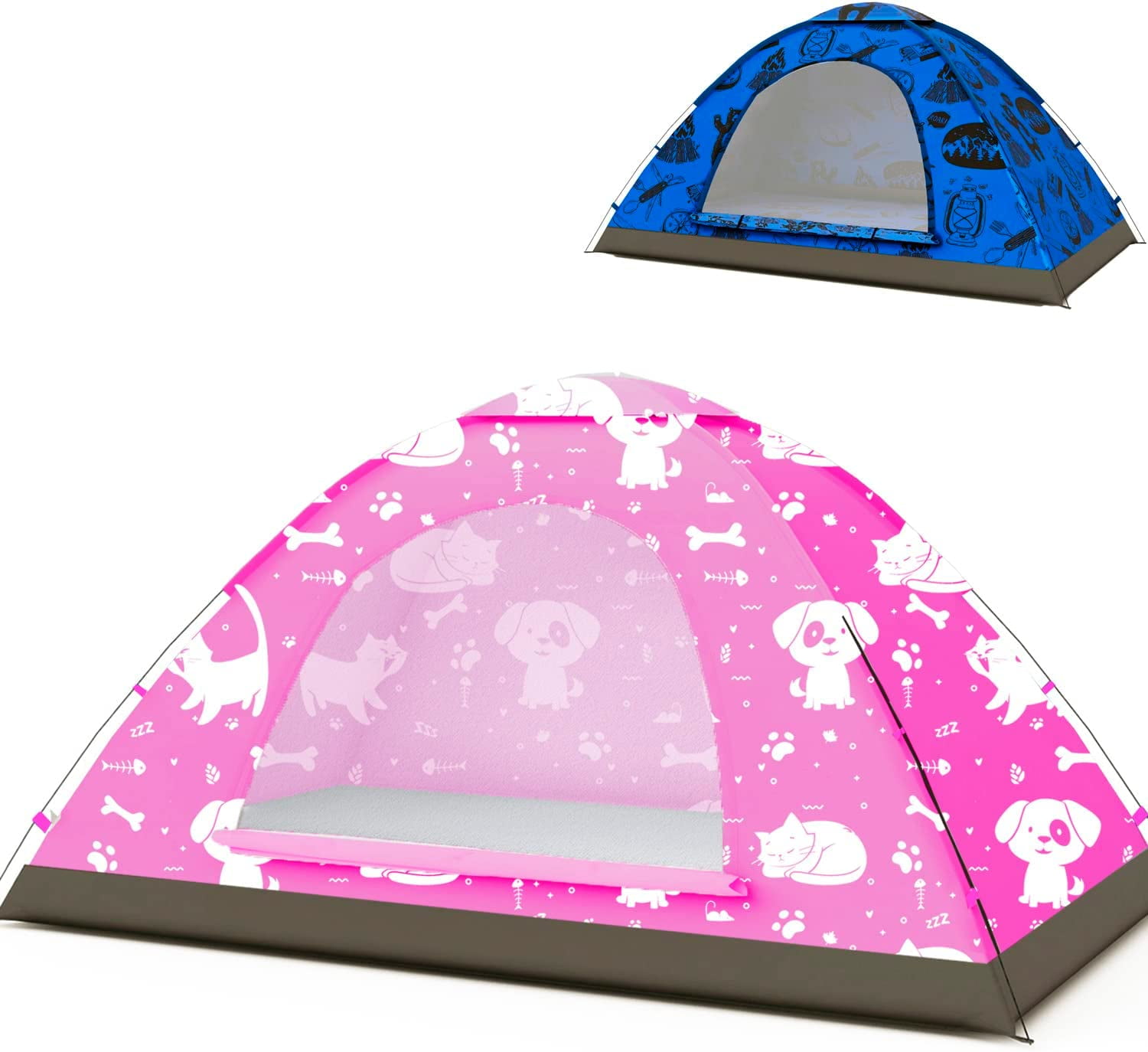 Pink and Blue Ultralight Kids Camping Tent with Cute Animal Prints