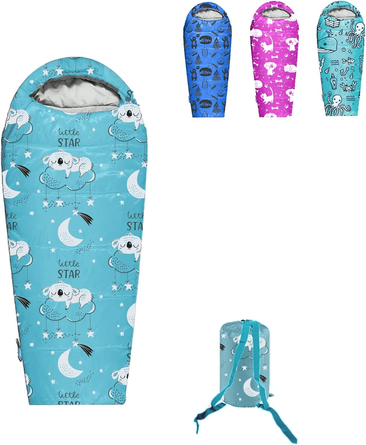 KidzAdventure 32-59F Youth and Kids Sleeping Bag | Indoor/Outdoor Boys and Girls Sleeping Bag | Mummy Style, Lightweight Sleeping Bag for Kids - Little Star Kids