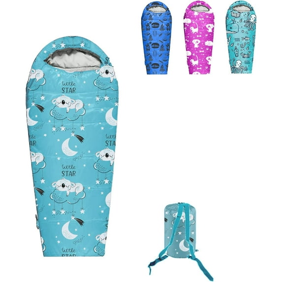 KidzAdventure 32-59F Youth and Kids Sleeping Bag | Indoor/Outdoor Boys and Girls Sleeping Bag | Mummy Style, Lightweight Sleeping Bag for Kids - Little Star Kids