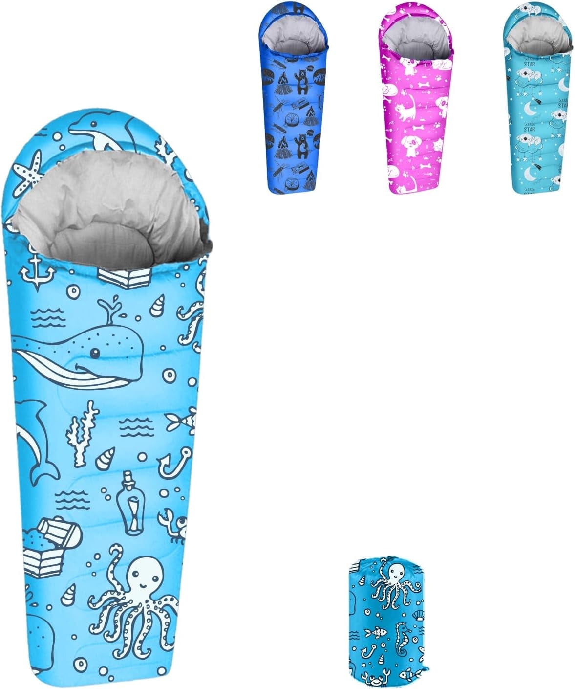 KidzAdventure 32-59F Youth and Kids Sleeping Bag | Indoor/Outdoor Boys and Girls Sleeping Bag | Mummy Style, Lightweight Sleeping Bag for Kids - Ocean World Youth