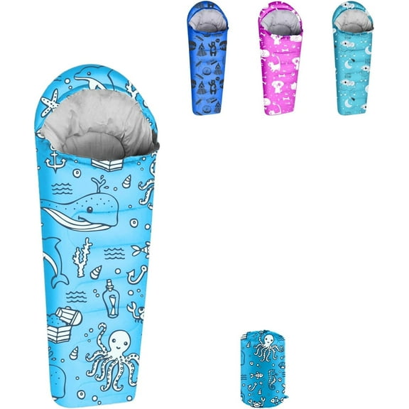 KidzAdventure 32-59F Youth and Kids Sleeping Bag | Indoor/Outdoor Boys and Girls Sleeping Bag | Mummy Style, Lightweight Sleeping Bag for Kids - Ocean World Youth