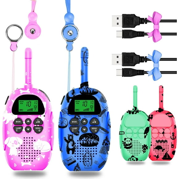 KidzAdventure Rechargeable 2PK Walkie Talkies for Kids with Cute Cases | Kids Walkie Talkies 2 Pack Designed in USA | Long Range Communication, 22 Channels, Voice Activation | Toy Gift for Kids