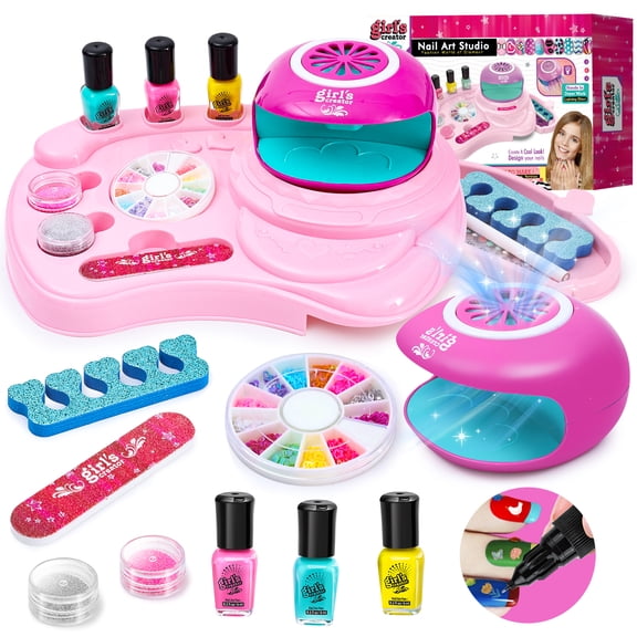Kidzkube Kids Nail Polish Set for Girls, Non-Toxic Nail Art Kit with Spa Manicure Tools, Fun Girl Stuff for Birthday Gifts 8-12 Year Olds