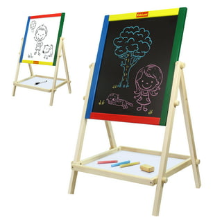 Kids Easel with Paper Roll Double-Sided Whiteboard & Chalkboard Standing  Easel with Numbers and Other Accessories for Kids and Toddlers (T04)