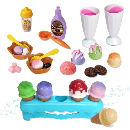 Kidzlane Color Changing Ice Cream Set with Stand | Pretend Play Food Toy for Kids