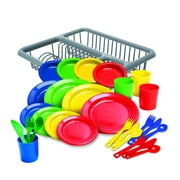 Kidzlane Durable Kids Play Dishes - Pretend Play Childrens Dish Set - 29 Piece with Drainer
