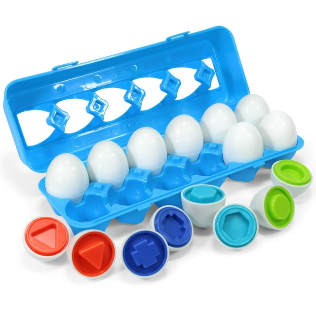 "Kidzlane Sorting & Matching Educational Egg Toy – Teach Colors, Shapes & Fine Motor Skills - 12 Sturdy Eggs in Plastic Carton – 100% Toddler & Child Safe 18M+"