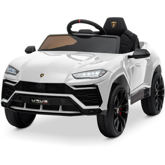 Kidzone 12V 7AH Kids Ride On Car Licensed Lamborghini Urus Electric Vehicle High/Low Speed With 2.4G Remote Control, Horn, USB Port, USB, AUX, Spring Suspension, Opening Door, LED light, White