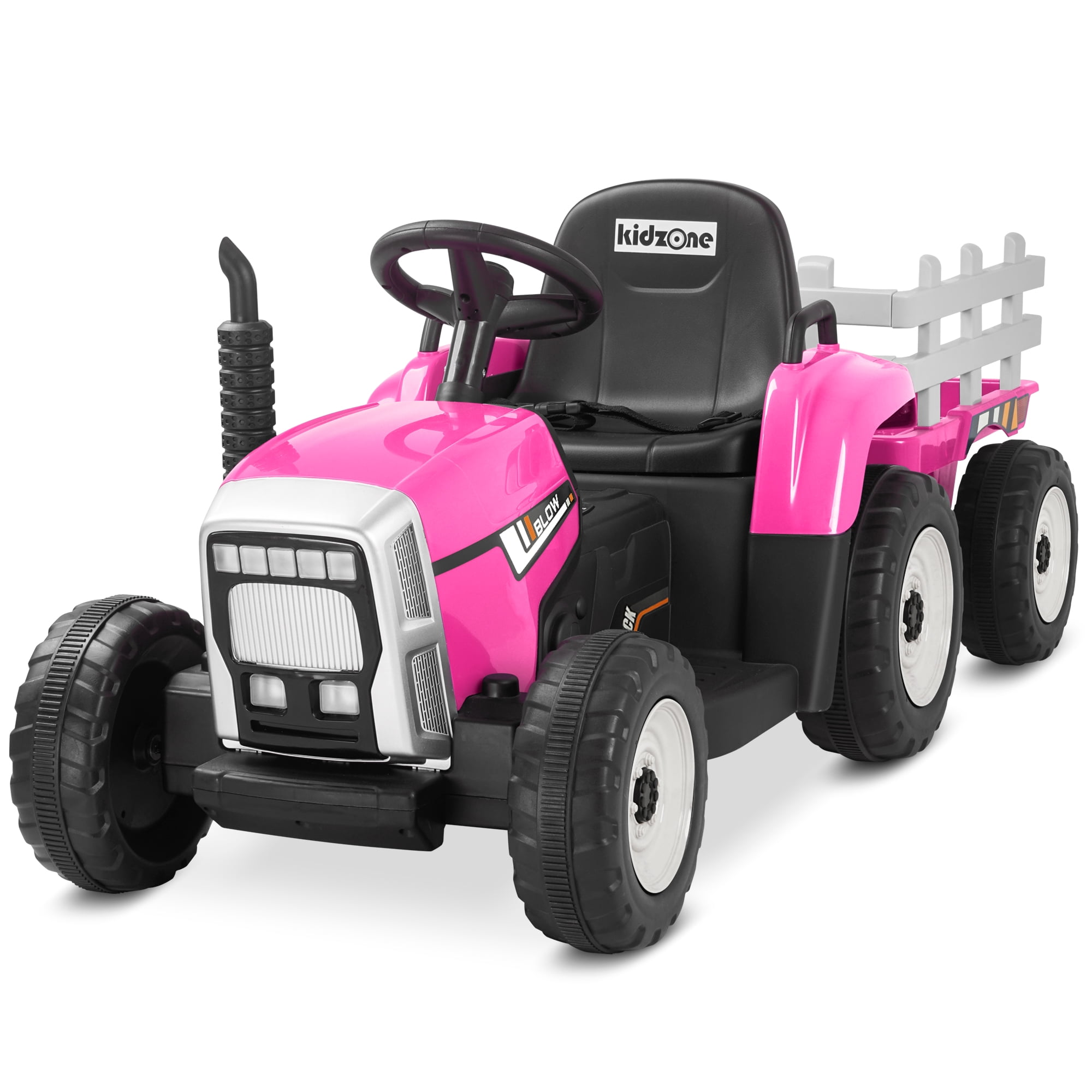 Kidzone 12V7AH Kids Electric Tractor w Trailer Dual Motors 3 Gear Shift 7 LED Bluetooth Green Walmart