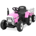 thumbnail image 1 of Kidzone 12V 7AH Treaded Tires Kids Battery Powered Electric Tractor with Trailer Toddler Ride On Toy for 3+ Years Boys & Girls, 3-Gear-Shift 7-LED Lights USB & Bluetooth Audio - Light Pink, 1 of 6