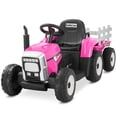 thumbnail image 1 of Kidzone 12V 7AH Treaded Tires Kids Battery Powered Electric Tractor with Trailer Toddler Ride On Toy for 3+ Years Boys & Girls, 3-Gear-Shift 7-LED Lights USB & Bluetooth Audio - Pink, 1 of 6